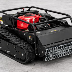 1000 remote control flail mower with black tracks and front cutting rotor